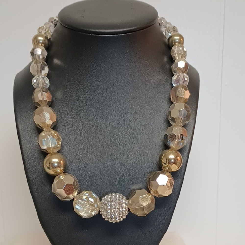 Gold and Silver Graduated Beaded Necklace